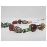 LARGE & Impressive Carved Stone & Turquoise Beaded Necklace w/Large Horse Pendant