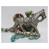 LARGE & Impressive Carved Stone & Turquoise Beaded Necklace w/Large Horse Pendant