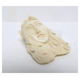 Large & Lovely Vintage Carved Bone Pendant w/Beautiful Woman