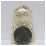 Large & Lovely Vintage Carved Bone Pendant w/Beautiful Woman