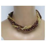 Beautiful Multi Strand Genuine Pearl & Citrine Pebble Necklace
