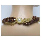 Beautiful Multi Strand Genuine Pearl & Citrine Pebble Necklace