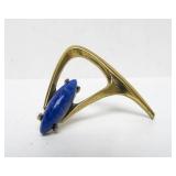 Beautiful Sculptural Modernist Brass Brooch w/Lapis