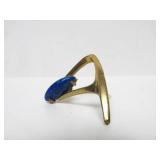 Beautiful Sculptural Modernist Brass Brooch w/Lapis