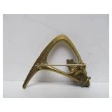 Beautiful Sculptural Modernist Brass Brooch w/Lapis