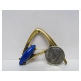 Beautiful Sculptural Modernist Brass Brooch w/Lapis