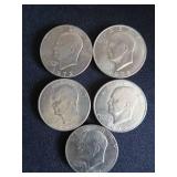 5 1972 EISENHOWERS DOLLAR COINS