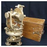 ANTIQUE SOLID BRASS THEODOLITE WITH ORIGINAL WOOD BOX
