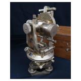 ANTIQUE SOLID BRASS THEODOLITE WITH ORIGINAL WOOD BOX