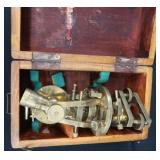 ANTIQUE SOLID BRASS THEODOLITE WITH ORIGINAL WOOD BOX