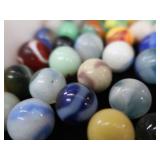 VINTAGE / ANTIQUE MARBLES / BLUE GLASS ATLAS JAR WITH LID