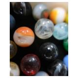 VINTAGE / ANTIQUE MARBLES / BLUE GLASS ATLAS JAR WITH LID