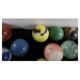 VINTAGE / ANTIQUE MARBLES / BLUE GLASS ATLAS JAR WITH LID