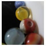 VINTAGE / ANTIQUE MARBLES / BLUE GLASS ATLAS JAR WITH LID