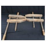 PAIR OF LARGE WOODEN HAND SCREW CLAMPS.