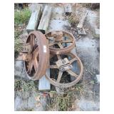 Set of 3 Large Cast Iron Pulley Wheels with Mounting Hubs