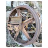 Set of 3 Large Cast Iron Pulley Wheels with Mounting Hubs