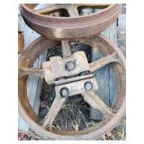 Set of 3 Large Cast Iron Pulley Wheels with Mounting Hubs