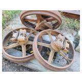 Set of 3 Large Cast Iron Pulley Wheels with Mounting Hubs
