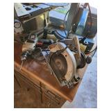 Lot of Table saws, power tools and work bench cabinet