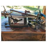 Lot of Table saws, power tools and work bench cabinet