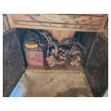 Lot of Table saws, power tools and work bench cabinet