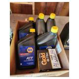 Automotive Fluids Lot: CAT DEO-ULS 10W-30 Oil, Mobil Delvac 1300 Super 15W-40, NAPA ATF, Gold Oil Filter