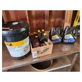 Automotive Fluids Lot: CAT DEO-ULS 10W-30 Oil, Mobil Delvac 1300 Super 15W-40, NAPA ATF, Gold Oil Filter