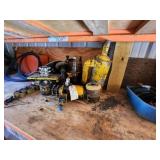 Industrial Lot of Shop Tools, Fuel Containers, and Equipment Parts