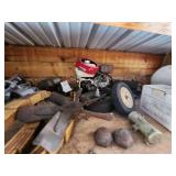 Industrial Lot of Shop Tools, Fuel Containers, and Equipment Parts
