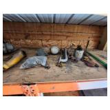 Industrial Lot of Shop Tools, Fuel Containers, and Equipment Parts