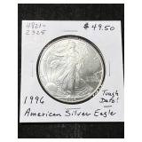 1996 AMERICAN SILVER EAGLE 1 TROY OZ .999 FINE SILVER