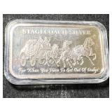 1 TROY OZ .999 FINE SILVER STAGECOACH SILVER BAR IN AIRTITE