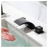 FLG 2-Handle Tub Deck Mount Roman Tub Faucet Brass Waterfall Bathtub Filler in Matte Black Customer Returns See Pictures
