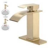 BWE Waterfall Single Handle Single Hole Low-Arc Bathroom Faucet Bathroom Drip-Free Vanity Sink Faucet in Brushed Gold  Customer Returns See Pictures