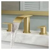 androme 8 in. Widespread Double Handle Bathroom Faucet with Metal Drain in Gold Customer Returns See Pictures