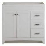 Home Decorators Collection Thornbriar 36 in. W x 22 in. D x 34 in. H Right Side Drawers Vanity Cabinet without Top in Polar White Customer Returns See Pictures