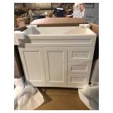 Home Decorators Collection Thornbriar 36 in. W x 22 in. D x 34 in. H Right Side Drawers Vanity Cabinet without Top in Polar White Customer Returns See Pictures