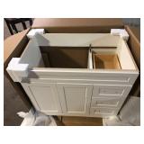Home Decorators Collection Thornbriar 36 in. W x 22 in. D x 34 in. H Right Side Drawers Vanity Cabinet without Top in Polar White Customer Returns See Pictures