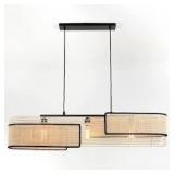 Vidalite Mazal 60-Watt, 3-Light Island Pendant Light with Natural Bamboo Wicker Shade, No Bulbs Included Customer Returns See Pictures