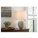 Hampton Bay Finch 22 in. Distressed White Ribbed Table Lamp with White Linen Shade  Customer Returns See Pictures