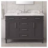 Home Decorators Collection Sonoma 48 in. Single Sink Dark Charcoal Bath Vanity with Carrara Marble Top (Assembled)   Customer Returns See Pictures