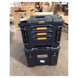 RIDGID Pro Gear System Gen 2.0 25 in. Rolling Tool Box with 9 in. Wheels and 14.6 in. 3-Drawer Tool Box Combo Customer Returns See Pictures