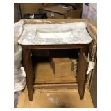Home Decorators Collection Collette 30 in. Single Sink Cinnamon Oak Bath Vanity with White Carrara Marble Top (Assembled) Granite Broken   Customer Returns See Pictures