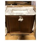 Home Decorators Collection Collette 30 in. Single Sink Cinnamon Oak Bath Vanity with White Carrara Marble Top (Assembled) Granite Broken   Customer Returns See Pictures