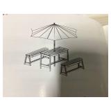 HONEY JOY Kids Picnic Table, Outdoor Wooden Table & Bench Set w/Removable Cushions and Umbrella, Stripe Fabric