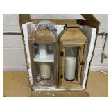 2-Piece 22.5 in. Wood Candle Lanterns Vintage Hanging Tower Large Lantern Metal Candle Holder Outdoor Luxury