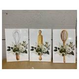 3 Pcs Sage Green Farmhouse Kitchen Canvas Wall Art Minimalist Dining Room plant Flowers Painting Pictures Wall Decor Poster Print Artwork For Dining Room kitchen Home Decoration 24Lx16W
