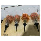 Set of 4 Artificial Topiary Ball Trees with Ground Spikes UV Resistant Faux Greenery Shrubs Fake Shrubs for Outdoors, Realistic Faux Plants Bushes for Garden Porch Yard Patio Decor (Orange Eucalypt)