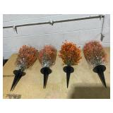 Set of 4 Artificial Topiary Ball Trees with Ground Spikes UV Resistant Faux Greenery Shrubs Fake Shrubs for Outdoors, Realistic Faux Plants Bushes for Garden Porch Yard Patio Decor (Orange Eucalypt)